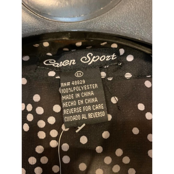 Caren Sport Sleeveless top sheer button up black polka dot size 2x - Picture 4 of 7